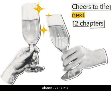 Hände halten Champagnergläser Collage Vektor Illustration Stock Vektor