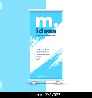 Weißes und blaues Roll-up-Standposter für Outdoor-Marketing-Vektor Stock Vektor