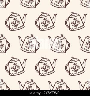 Cozy Teekanne – Nahtloses Muster Im Herbst Mit Doodle Sketch Stock Vektor