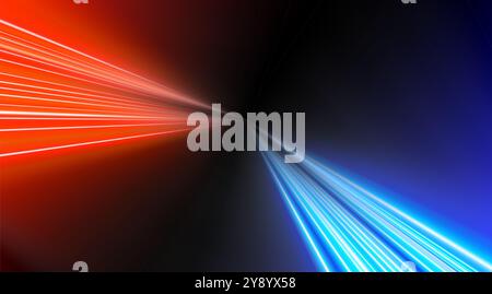 Rote und blaue Geschwindigkeitslinien. Dynamische, schnelle Lichtspuren. Stockfoto