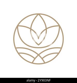 Vektor einfache Blume Lotus Logo beige Linie Design. Elegantes Element im trendigen linearen Stil. Abstraktes Emblem für Blumengeschäfte oder Studios Stock Vektor
