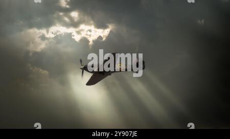 "Raus aus dem Sturm" Hawker Hurrikan Stockfoto