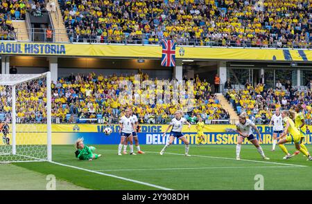 Göteborg, Schweden, 16. Juli 2024. Moment im Qualifikationsspiel zur UEFA Women's EURO 2025 zwischen Schweden und England. Endergebnis: 0-0. Stockfoto