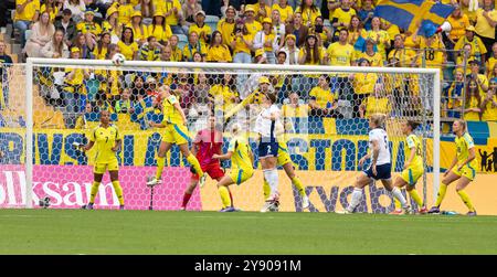 Göteborg, Schweden, 16. Juli 2024. Moment im Qualifikationsspiel zur UEFA Women's EURO 2025 zwischen Schweden und England. Endergebnis: 0-0. Stockfoto