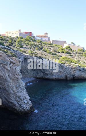 Stadtansicht. Dalt Villa. Ibiza. Eivissa. Blick auf die Stadt. 4 Stockfoto