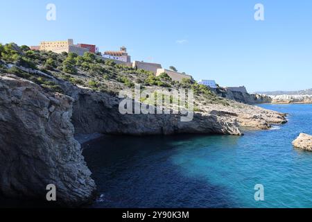 Stadtansicht. Dalt Villa. Ibiza. Eivissa. Blick auf die Stadt. 5 Stockfoto