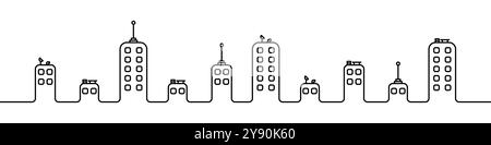 Vektorsymbole für lineare Städte. Symbol für die schwarze Stadt. Zeigt eine lineare Zeichnung in der Reihenfolge an. Verschiedene Arten von Häusern Vektorsatz. Herstellung und Infrastruktur Stock Vektor
