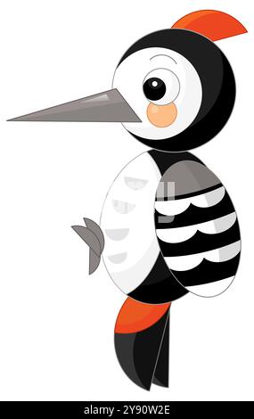 Zeichentrickszene mit Tierspecht Vogel auf weißem Hintergrund Illustration für Kinder Stockfoto