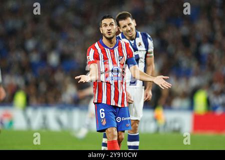 San Sebastian, Spanien. Oktober 2024. Koke (Atletico) Fußball/Fußball : spanisches Spiel "LaLiga EA Sports" zwischen Real Sociedad 1-1 Club Atletico de Madrid in der reale Arena in San Sebastian, Spanien. Quelle: Mutsu Kawamori/AFLO/Alamy Live News Stockfoto