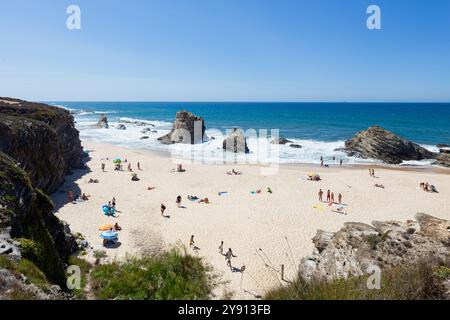 Praia da Samoqueira bei Sines an der Küste von Vicentine, Alentejo - Portugal. Stockfoto