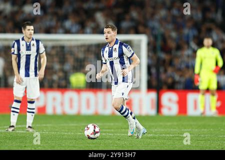 San Sebastian, Spanien. Oktober 2024. Sergio Gomez (Sociedad) Fußball/Fußball : spanisches Spiel "LaLiga EA Sports" zwischen Real Sociedad 1-1 Club Atletico de Madrid in der reale Arena in San Sebastian, Spanien. Quelle: Mutsu Kawamori/AFLO/Alamy Live News Stockfoto