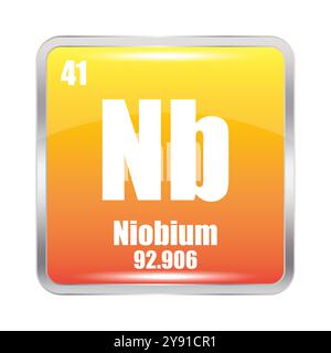 Niob-Symbol. NB chemisches Element. Atomzahl 41. Masse 92.906. Orangefarbenes Quadrat. Stock Vektor