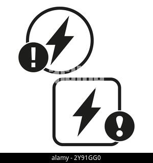 Warnung vor elektrischer Gefahr. Warnschild für Stromgefahr. Symbol für Energiewarnung. Schwarze Vektorgrafik. Stock Vektor