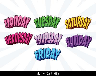 3D Day Text Comic Cartoon Vektor Design Vorlage Stock Vektor