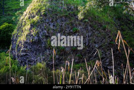 Rosette Rock: Eine vulkanische Felsformation, die über dem Jacksons Creek thront. Der Schuss wurde am späten Nachmittag vom Rand des Jackson Creek aufgenommen. Stockfoto