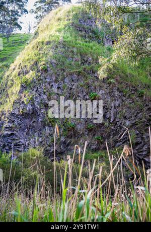 Rosette Rock: Eine vulkanische Felsformation, die über dem Jacksons Creek thront. Der Schuss wurde am späten Nachmittag vom Rand des Jackson Creek aufgenommen. Stockfoto