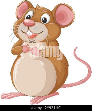 Lächelnde Maus mit rosa Ohren und Schwanz Stock Vektor
