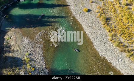 Drohnenblick entlang des Nooksack River, Washington State, USA Stockfoto