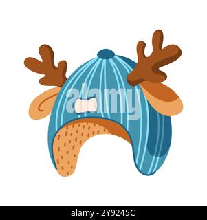 Gestrickte Wintermütze mit Rentiergeweih flachen Vektorobjekten Stock Vektor