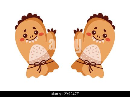 Lustige gestrickte Fäustlinge Monster geformtes flaches Vektorobjekt Stock Vektor