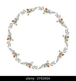 Kreisförmiger Weihnachtskranz aus Tannenzweigen und Tannenzapfen Objekt Stock Vektor