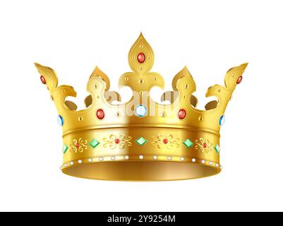Wunderschöne goldene Krone mit Edelsteinen realistische Illustration Stock Vektor