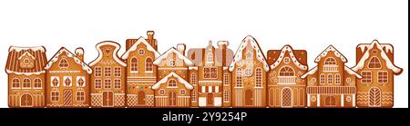 Charmante festliche Lebkuchenhäuser flache Vektor-Illustration Stock Vektor