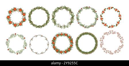 Einzigartige Weihnachtskränze flache Farbe Vektor-Objekte Set Stock Vektor