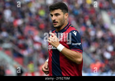 Riccardo Orsolini vom FC Bologna reagiert während des Fußballspiels der Serie A zwischen Bologna FC und Parma Calcio im Renato Dall’Ara Stadion in Bologna (Italien) am 6. Oktober 2024. Stockfoto