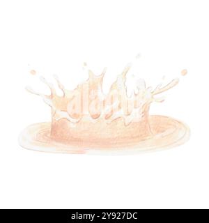 Handgezeichnete Aquarellspritzer Milch isoliert auf weißem Hintergrund. Kann für Postkarten, Etiketten, Scrapbook und andere gedruckte Produkte verwendet werden Stockfoto