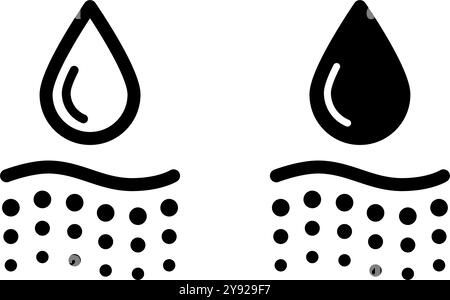 Symbol für Wasseraufnahmemittel. Symbol für tiefe Hydration der Haut. Gesichtspflegewirkung. Symbol für feuchtigkeitsspendende Haut. Wassertropfen absorbieren Schild. Vektordarstellung isoliert auf Stock Vektor