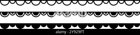 Nahtlose Konturen mit gewellten Kanten. Einfacher gewellter Rand. Schnürsenkel aus Stoff. Wiederhole das niedliche Vintage-Rüschenschmuck. Strukturbänder. Vektor Stock Vektor
