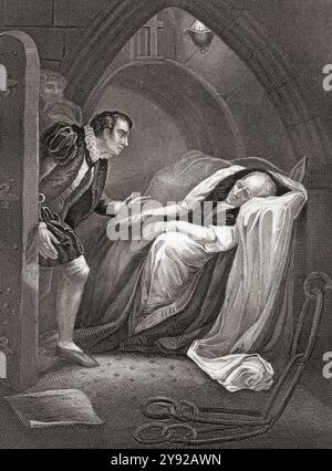 Der Tod von Mortimer. Szene aus dem Shakespeare-Stück König Heinrich VI. Aus einem Druck aus dem 19. Jahrhundert Stockfoto