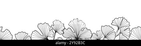 Botanische nahtlose Grenze der Ginkgo Biloba Blätter Stock Vektor