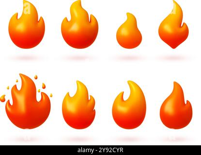 Einfache Feuerflammen 3s Symbole. Rot-gelb-orange Feuer, isolierte Lagerfeuer. Gas- oder Gefahrensymbole, stellen realistische Vektorelemente dar Stock Vektor
