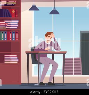 Arbeiten Sie müde. Faules Büro Low Energy Manager schläft am Arbeitsplatz Vektorhintergrund Stock Vektor