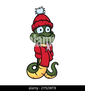 Helle Vektor-Illustration mit einer Schlange in einem roten Wintermütze und Schal. Symbol des neuen Jahres 2025. Chinesischer Kalender Stock Vektor