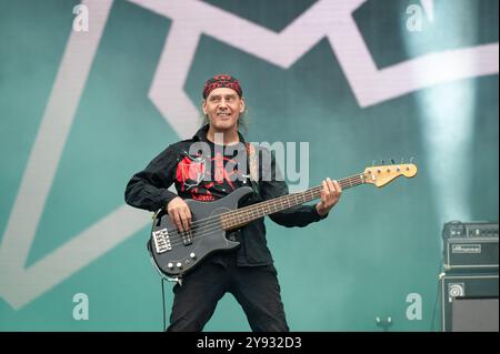 29. Juni 2024: Chris Robertson tritt mit Anvil beim Hellfest Open Air Festival in Clisson auf Stockfoto