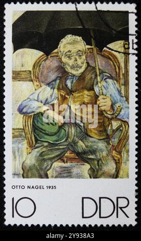 ISTANBUL, TÜRKEI - 26. DEZEMBER 2020: Deutsche Demokratische Republik zeigt Waldarbeiter Scharfs Geburtstag von Otto Nagel um 1970 Stockfoto