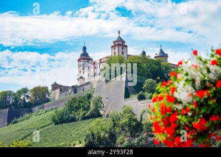 Wunderschönes Schloss Marienberg auf einem Hügel im Sommer, Bayern, Deutschland Stockfoto