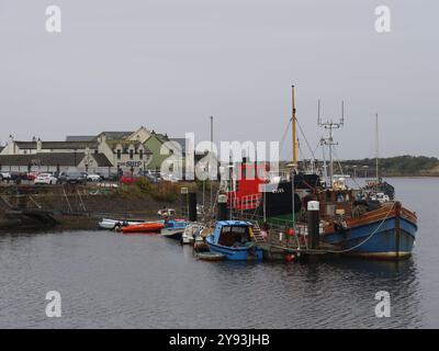 Westküste Schottlands: Blick auf den Hafen, die Küste und die Fischerboote in der kleinen Stadt Irvine in Ayrshire. Stockfoto