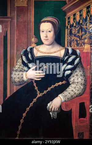 Catherine de Medici (1519–1589), italienische Adlige, Königin von Frankreich 1547-1559 als Ehefrau von König Heinrich II., Porträtgemälde in Öl auf Tafel von Santi di Tito, 1585-1586 Stockfoto