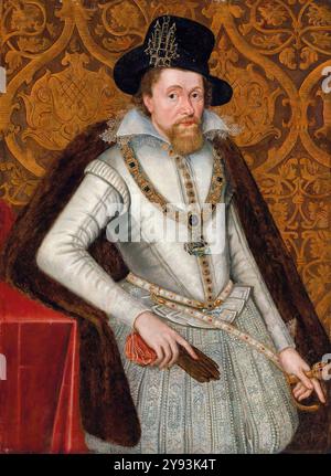 Jakob I. von England (Jakob VI. Von Schottland), (1566–1625), Porträtgemälde in Öl auf Tafel von John de Critz (zugeschrieben), 1600-1642 Stockfoto