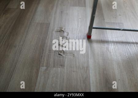 Zerstörter Laminatboden. Zerbrochene Alte Haus Bodenbelag Mit Schäden Stockfoto