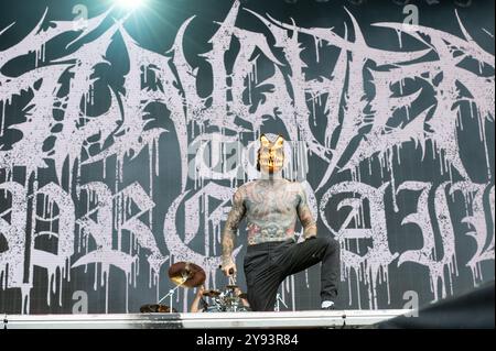 27. Juni 2024: Alex Terrible tritt mit Slaughter auf, um sich beim Hellfest Open Air Festival in Clisson durchzusetzen Stockfoto