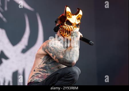 27. Juni 2024: Alex Terrible tritt mit Slaughter auf, um sich beim Hellfest Open Air Festival in Clisson durchzusetzen Stockfoto