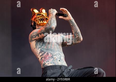 27. Juni 2024: Alex Terrible tritt mit Slaughter auf, um sich beim Hellfest Open Air Festival in Clisson durchzusetzen Stockfoto