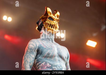 27. Juni 2024: Alex Terrible tritt mit Slaughter auf, um sich beim Hellfest Open Air Festival in Clisson durchzusetzen Stockfoto