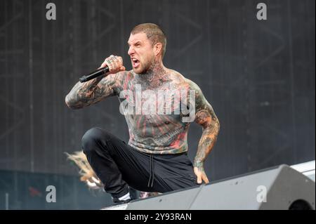 27. Juni 2024: Alex Terrible tritt mit Slaughter auf, um sich beim Hellfest Open Air Festival in Clisson durchzusetzen Stockfoto