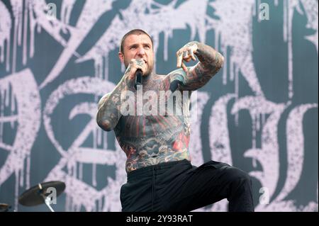 27. Juni 2024: Alex Terrible tritt mit Slaughter auf, um sich beim Hellfest Open Air Festival in Clisson durchzusetzen Stockfoto